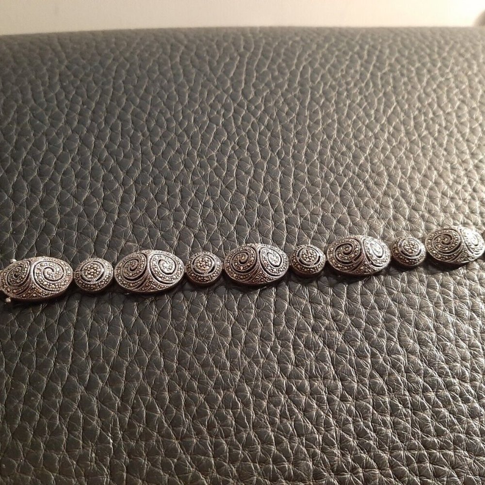 Vintage Marcasite Bracelet Sterling Silver 925 ovals circles RARE design WOW!!!